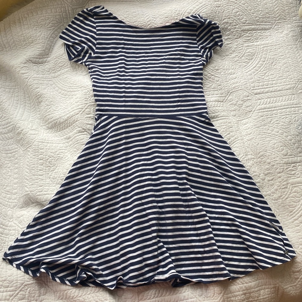 Blue and white striped skater dress